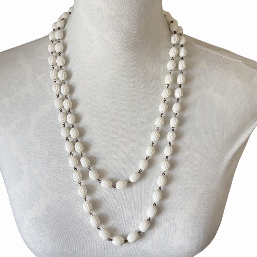 Vintage Freirich White Beaded Double Strand Necklace | Mid Century Classic